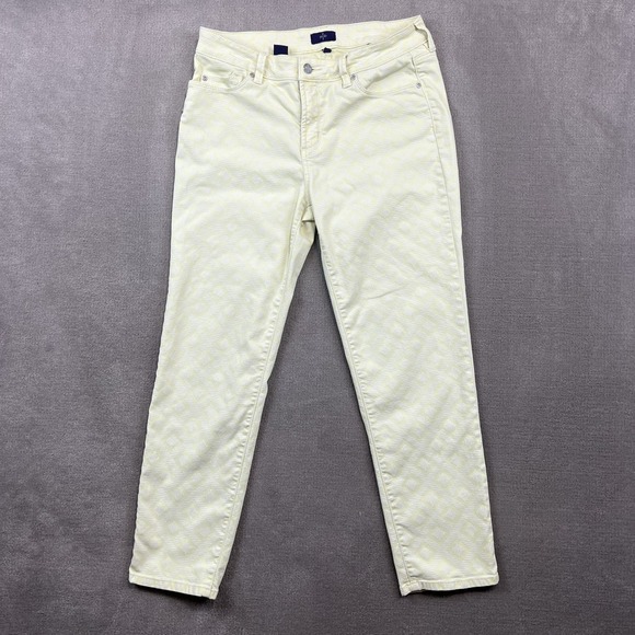 NYDJ Size 8 Ankle Pants Yellow Geometric Diamond Print Lift Tuck Slim Trousers — photo 2